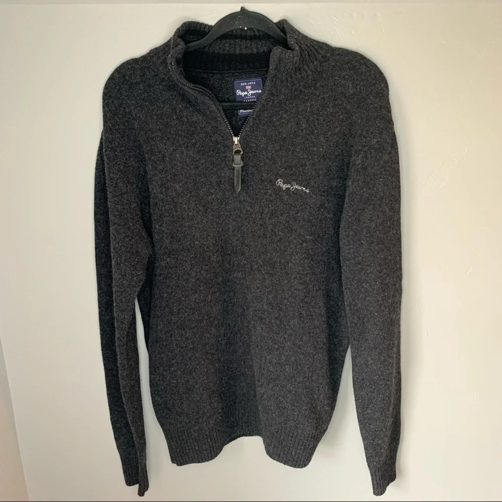 Pepe Jeans London Lambswool 1/4 Zip Pullover Jumper Sweater